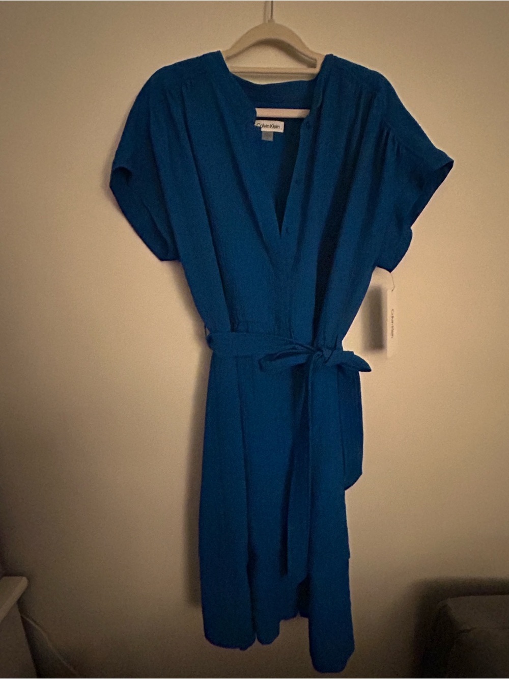 Calvin Klein Cobalt Blue Wrap Midi Dress NWT